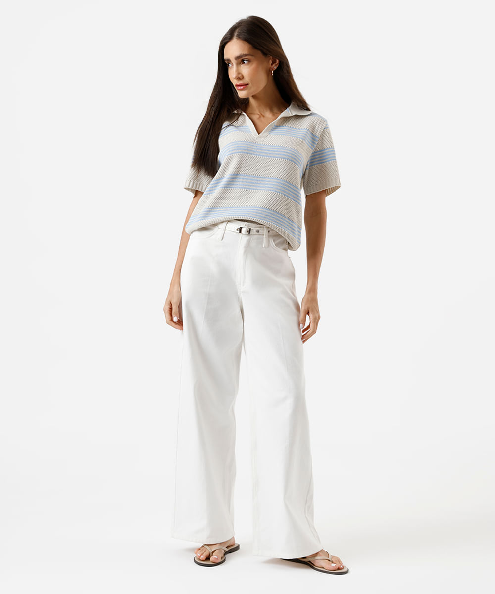 polo feminina de tricot listrada azul