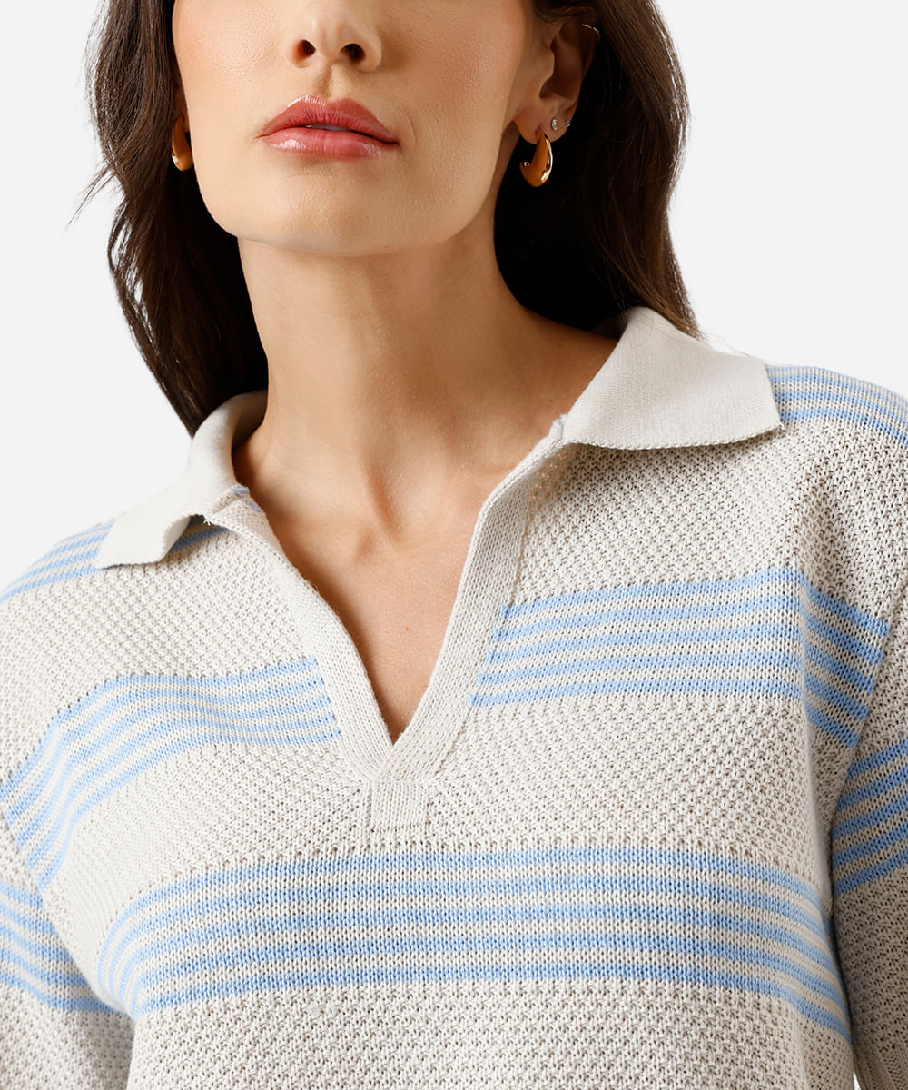 polo feminina de tricot listrada azul