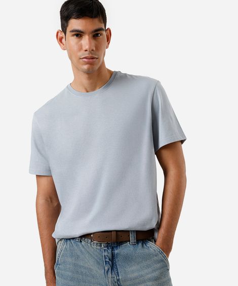 camiseta masculina de algodão pima manga curta azul
