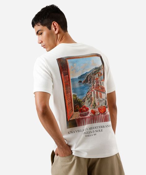 camiseta masculina de algodão estampada off white