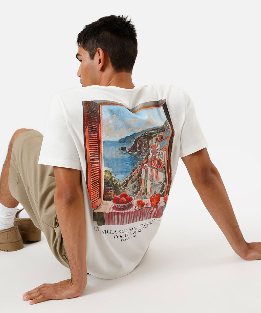camiseta masculina de algodão estampada off white