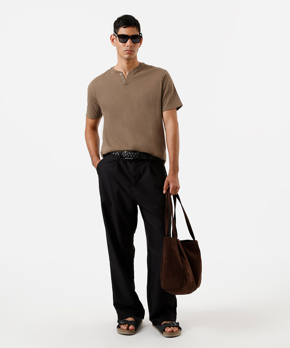 camiseta básica manga curta gola portuguesa - tabaco