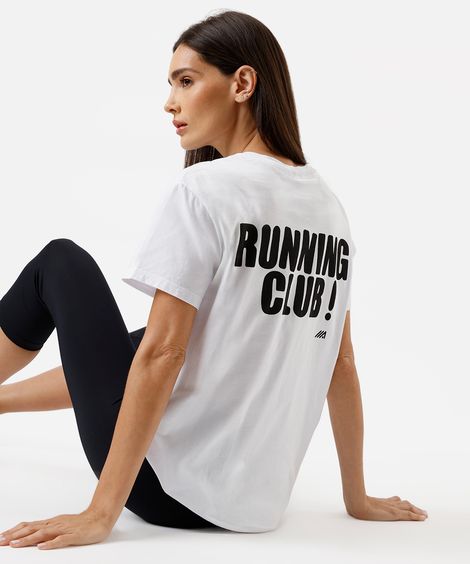 camiseta esportiva feminina de algodão running club branca
