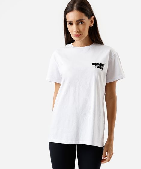 camiseta esportiva feminina de algodão running club branca