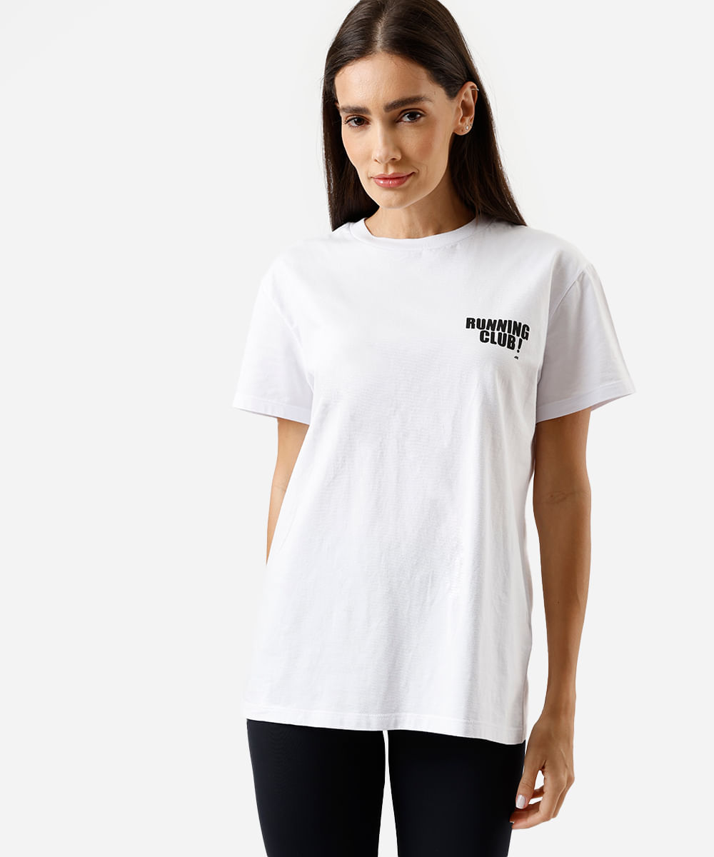 camiseta esportiva feminina de algodão running club branca