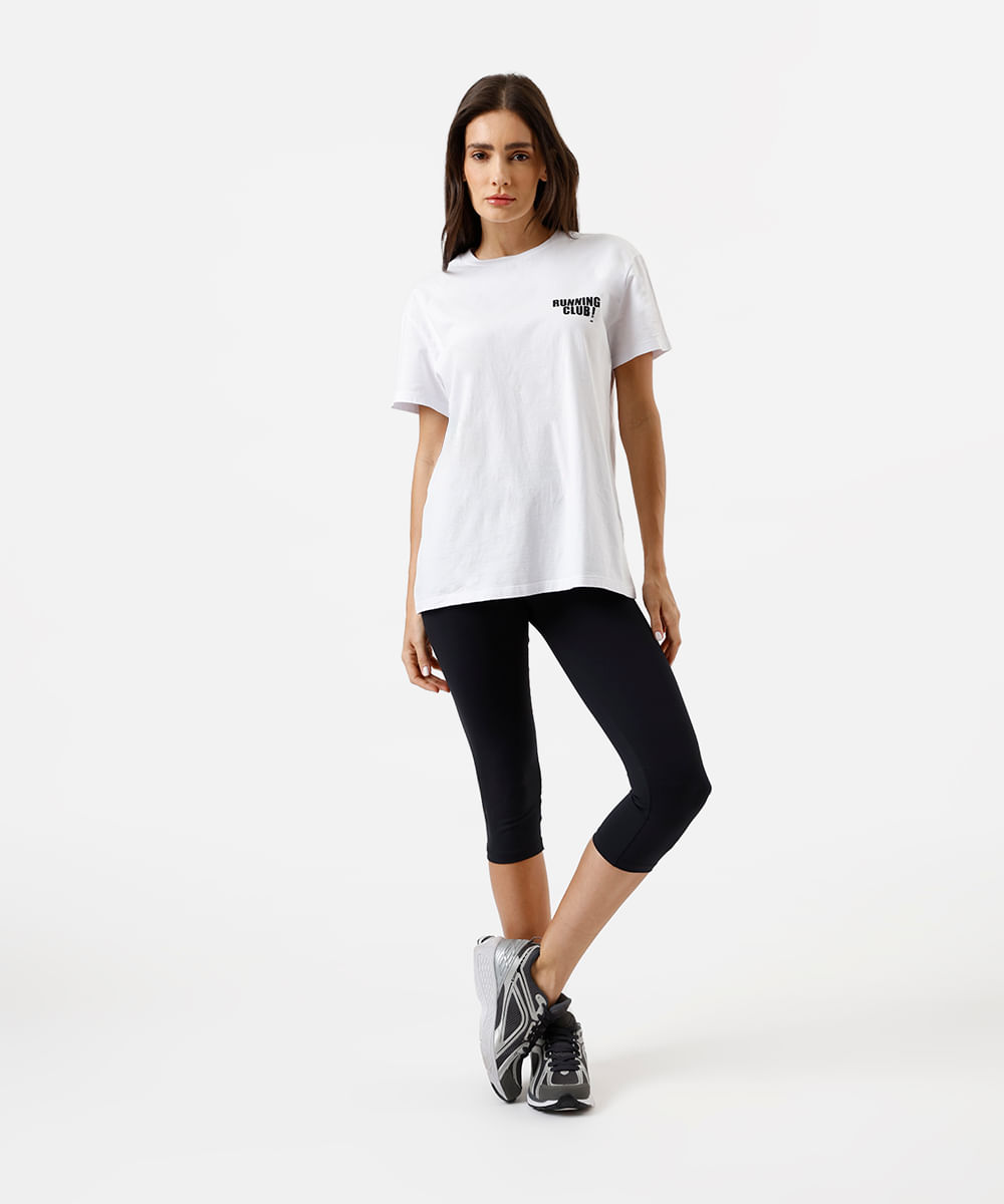 camiseta esportiva feminina de algodão running club branca