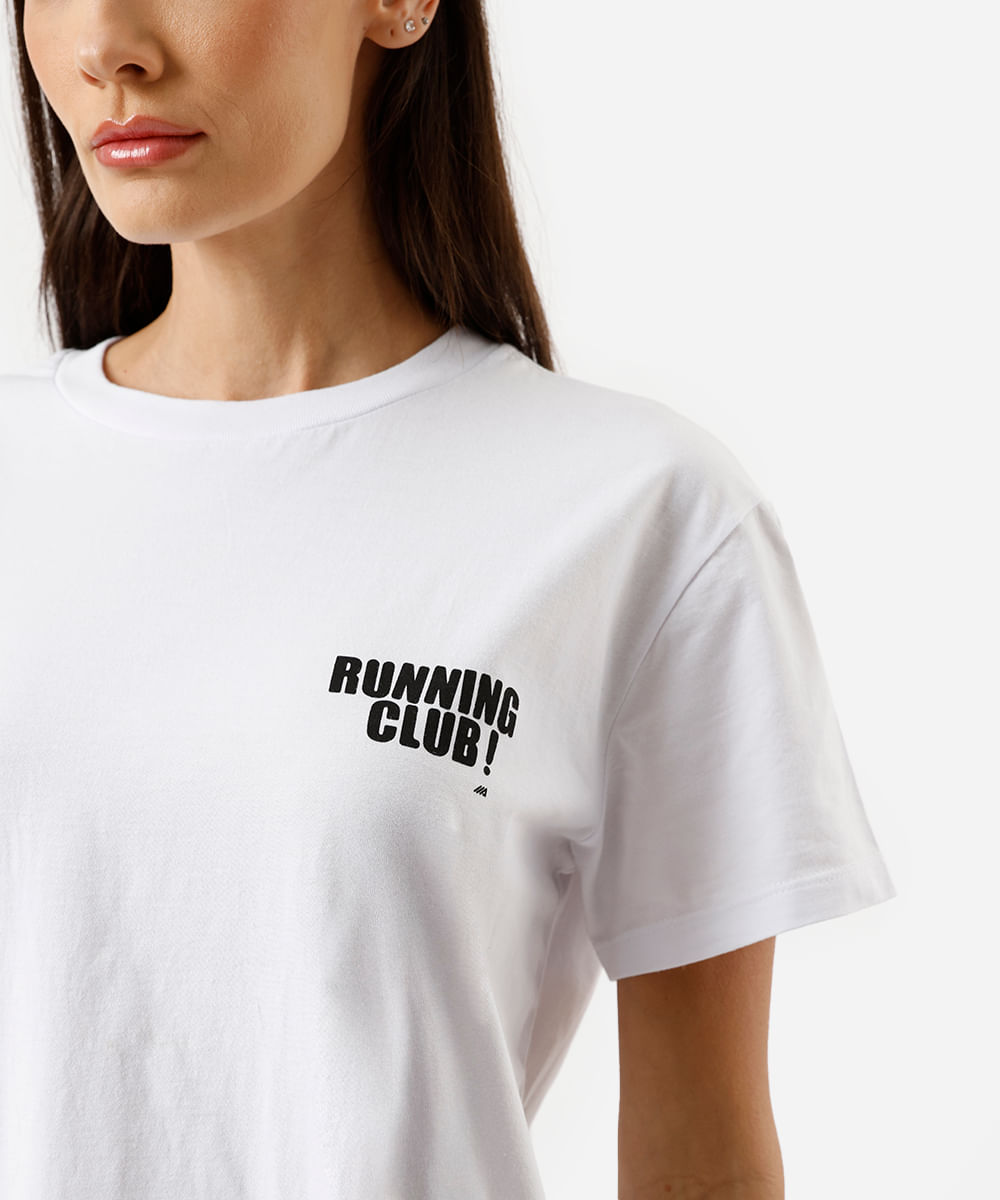 camiseta esportiva feminina de algodão running club branca