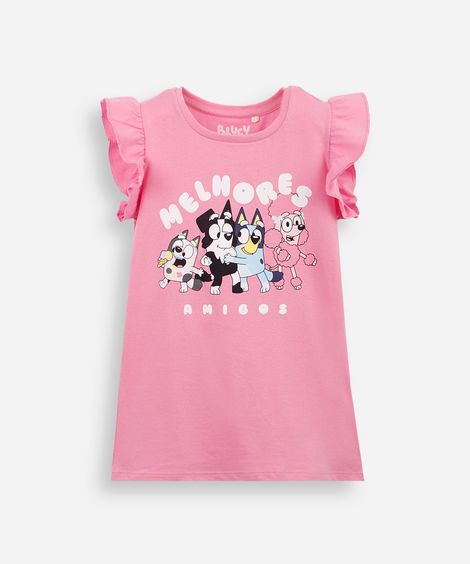 camiseta infantil de algodão bluey e melhores amigos rosa