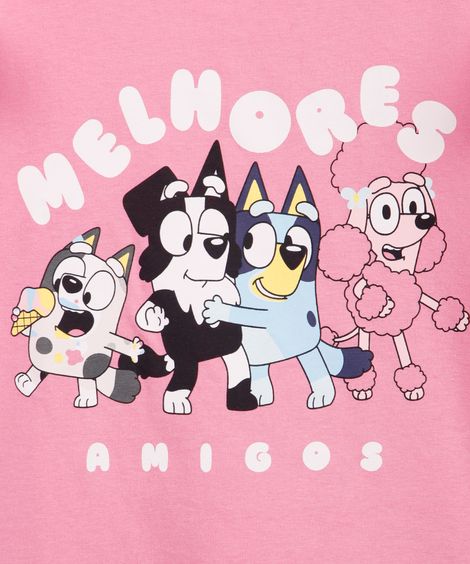 camiseta infantil de algodão bluey e melhores amigos rosa