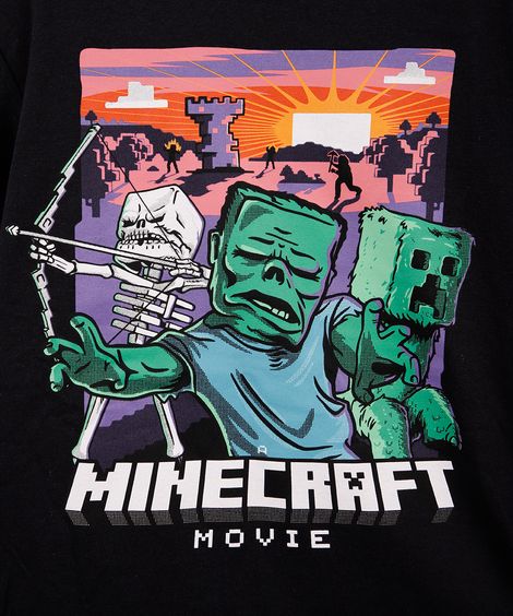 camiseta infantil de algodão minecraft preta