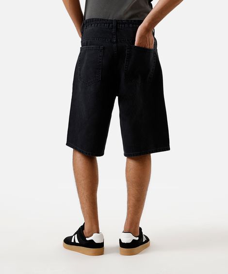 bermuda baggy masculina jeans com cordão preta