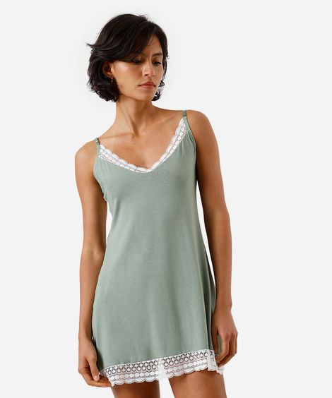 camisola feminina de viscose com renda verde