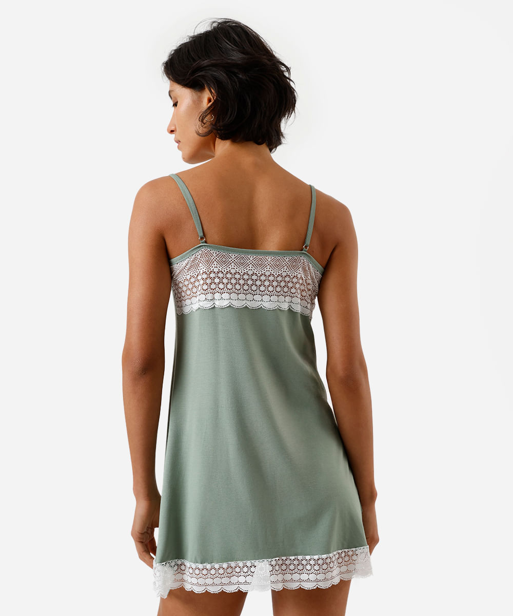 camisola feminina de viscose com renda verde