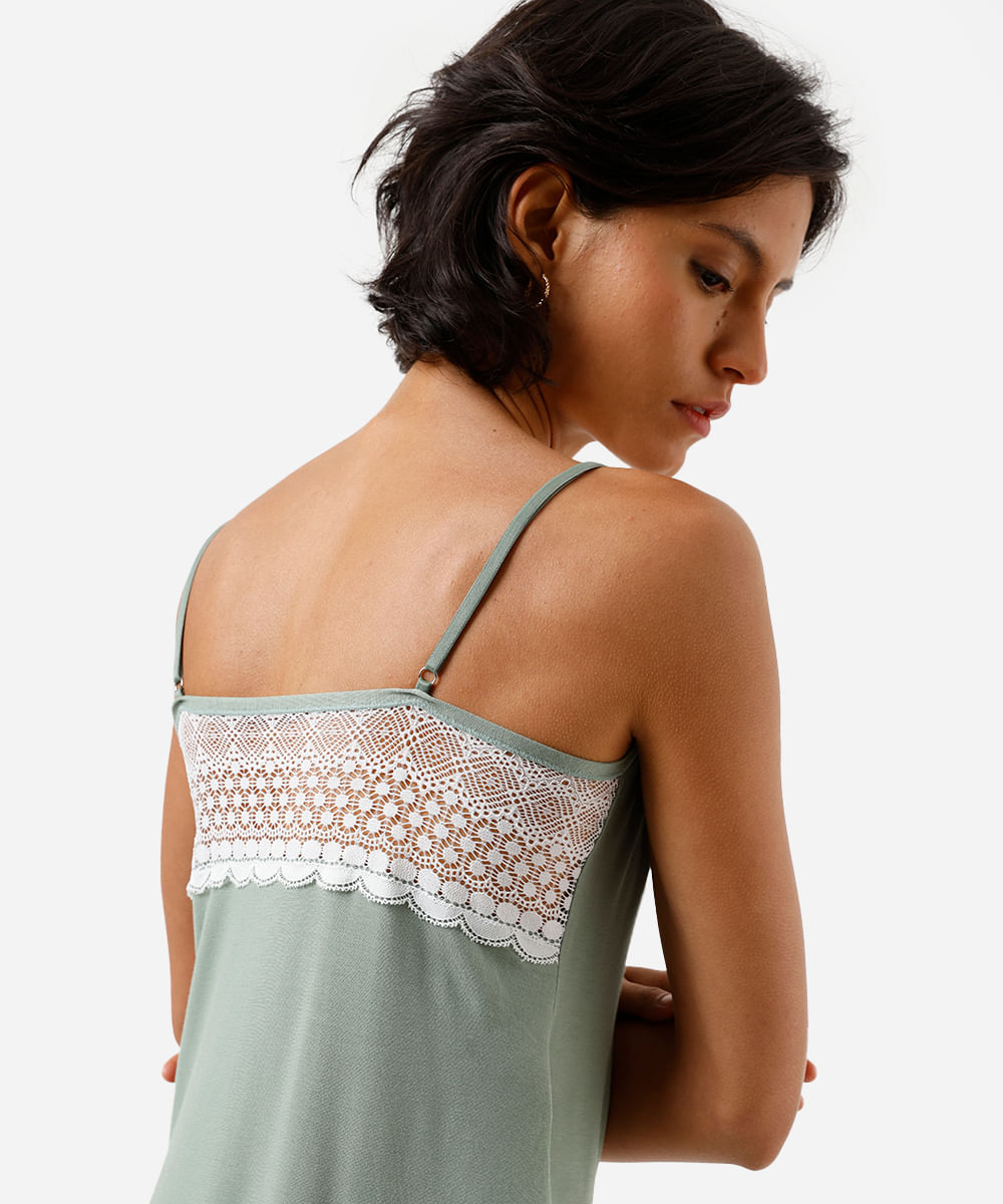 camisola feminina de viscose com renda verde