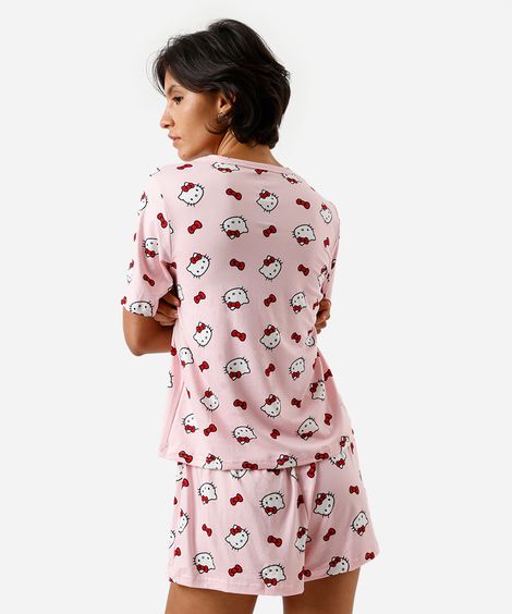 pijama shortdoll manga curta hello kitty rosa