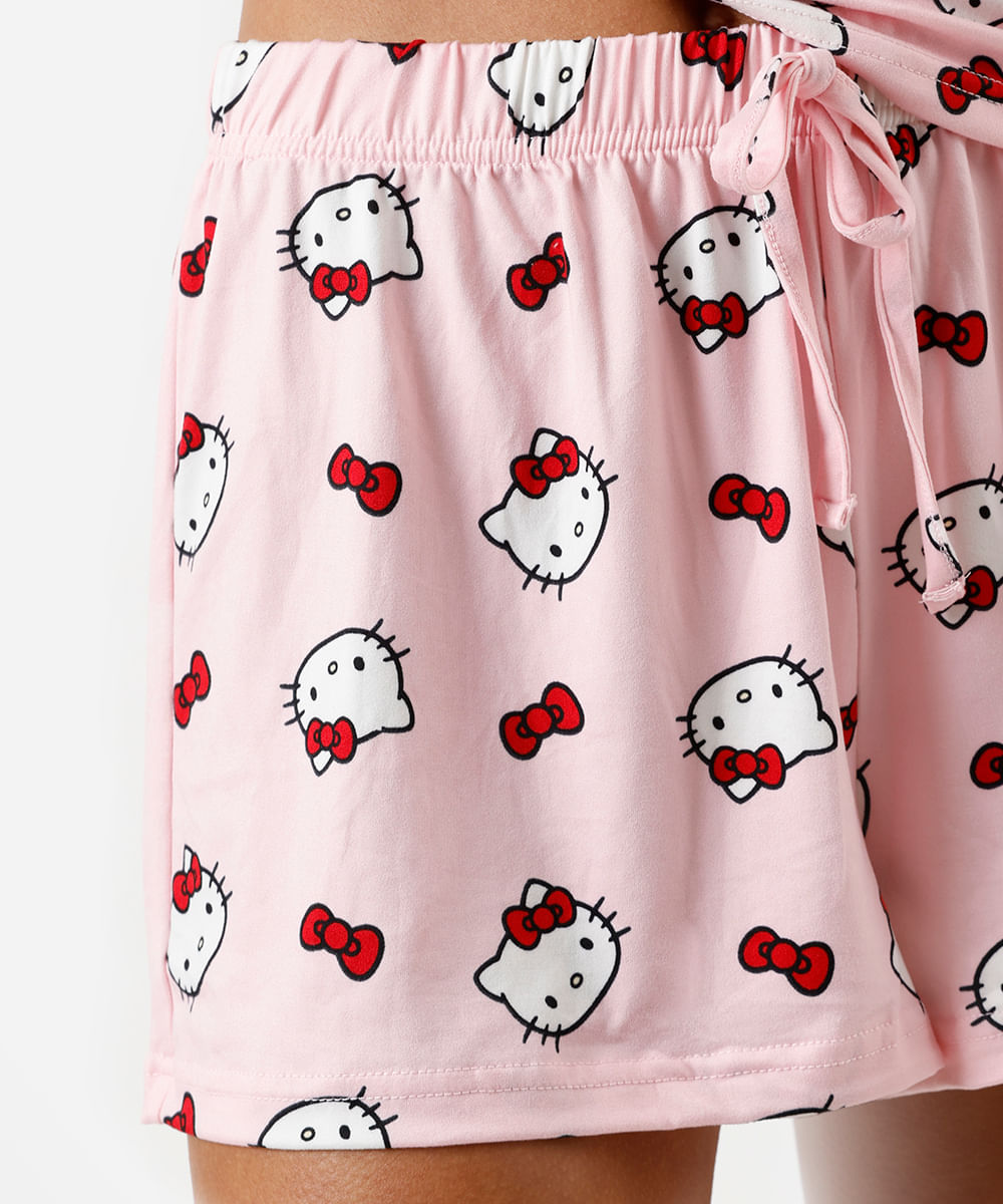 pijama shortdoll manga curta hello kitty rosa