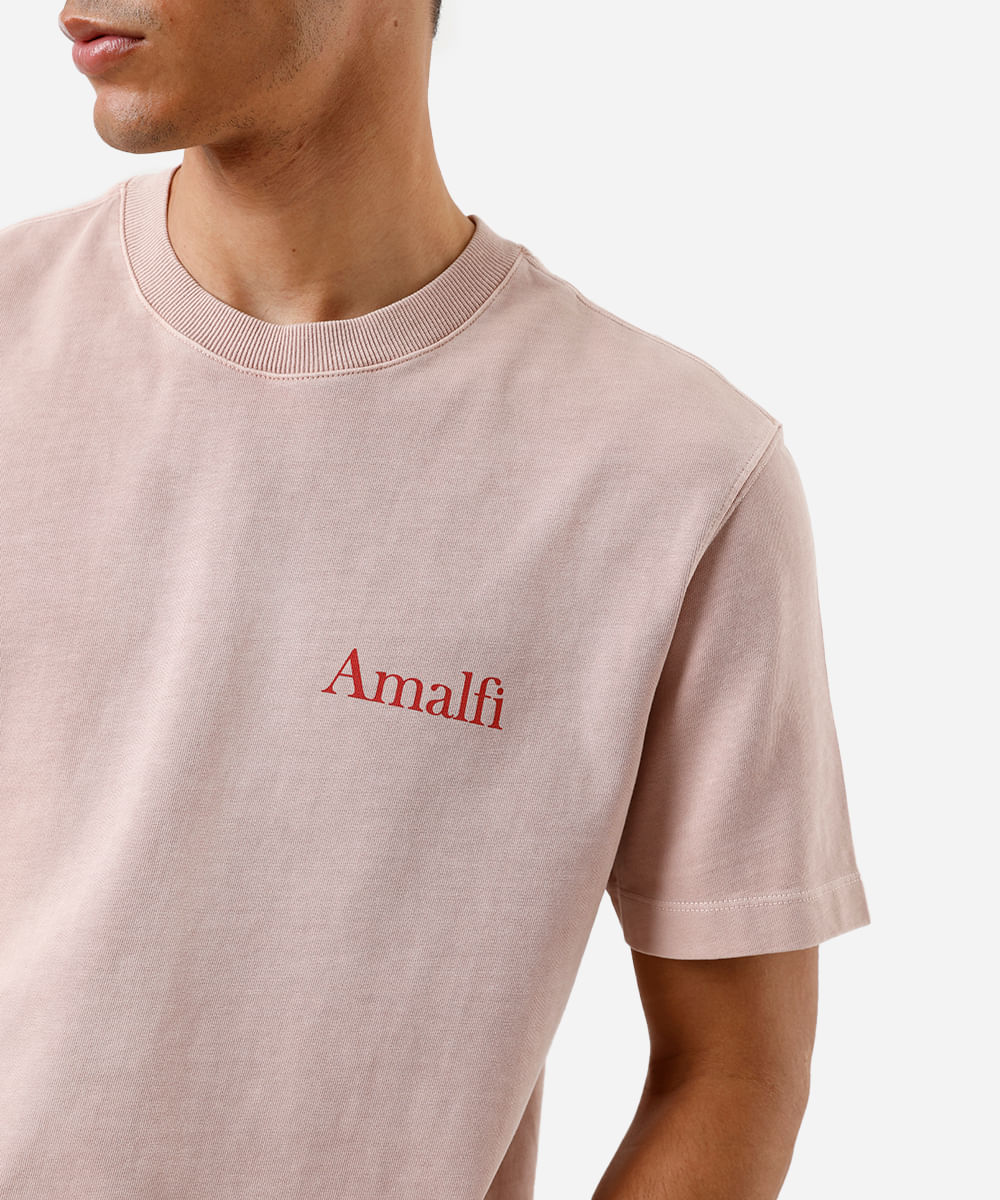 camiseta masculina de algodão estampada estonada rosa