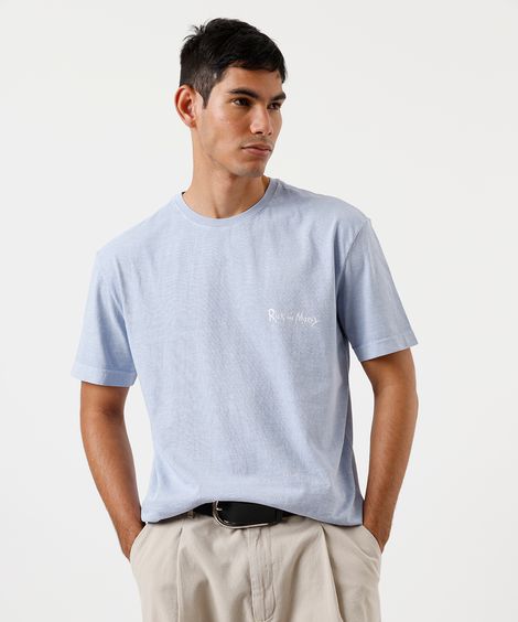 camiseta masculina de algodão rick and morty estonada azul