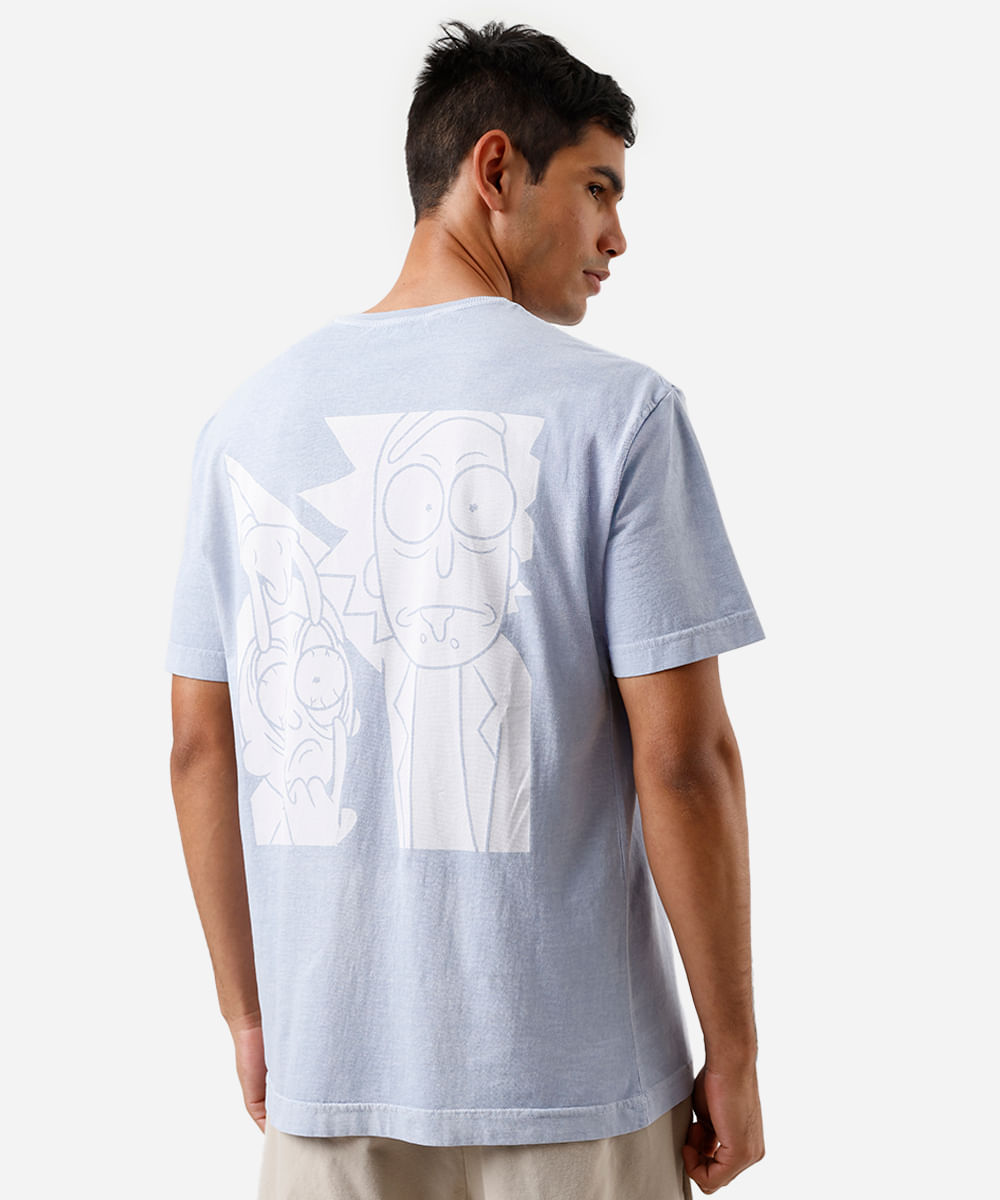 camiseta masculina de algodão rick and morty estonada azul