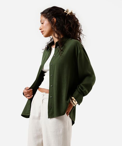 camisa feminina de viscose texturizada oversized verde