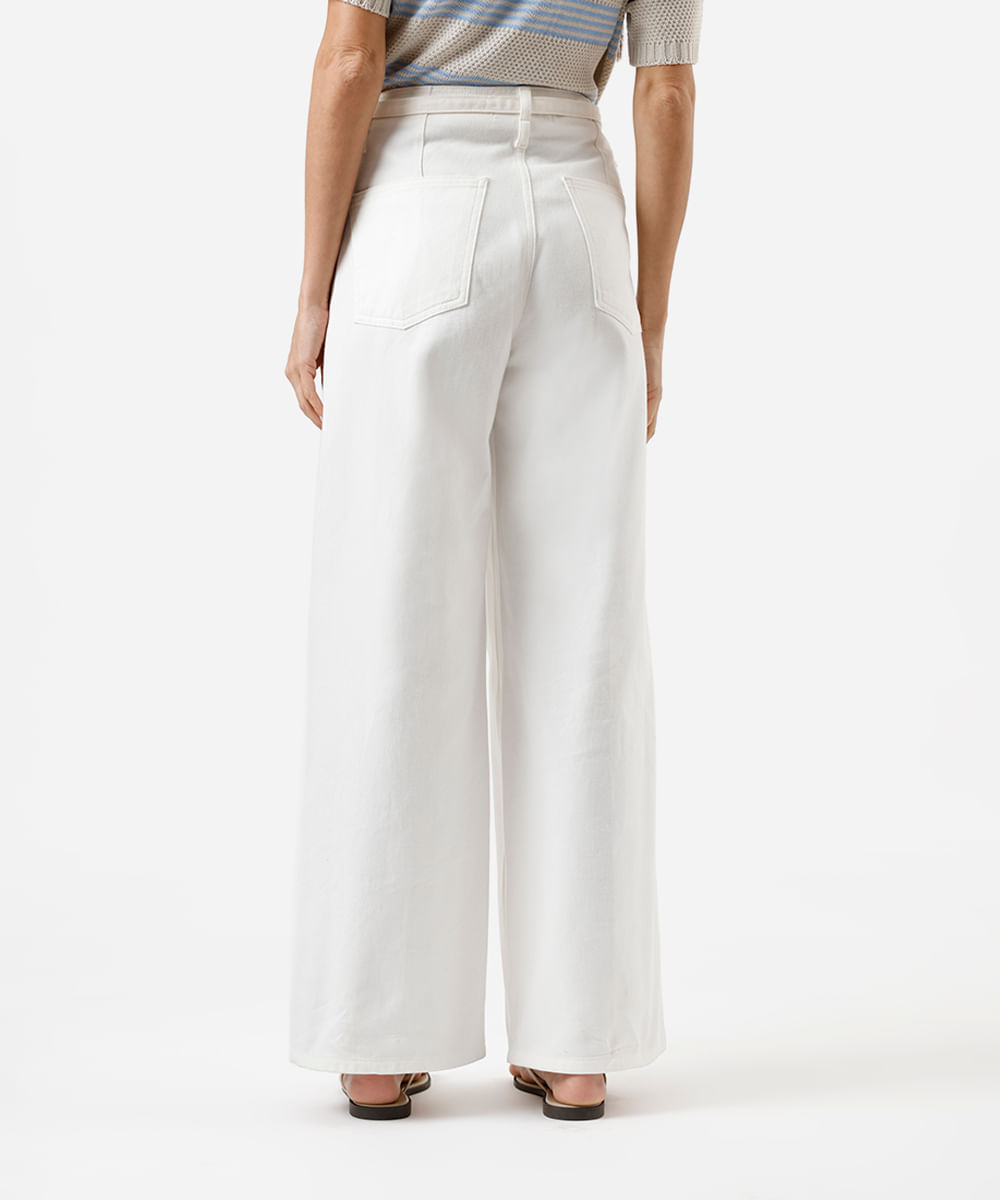 calça wide leg feminina de sarja com cinto off white