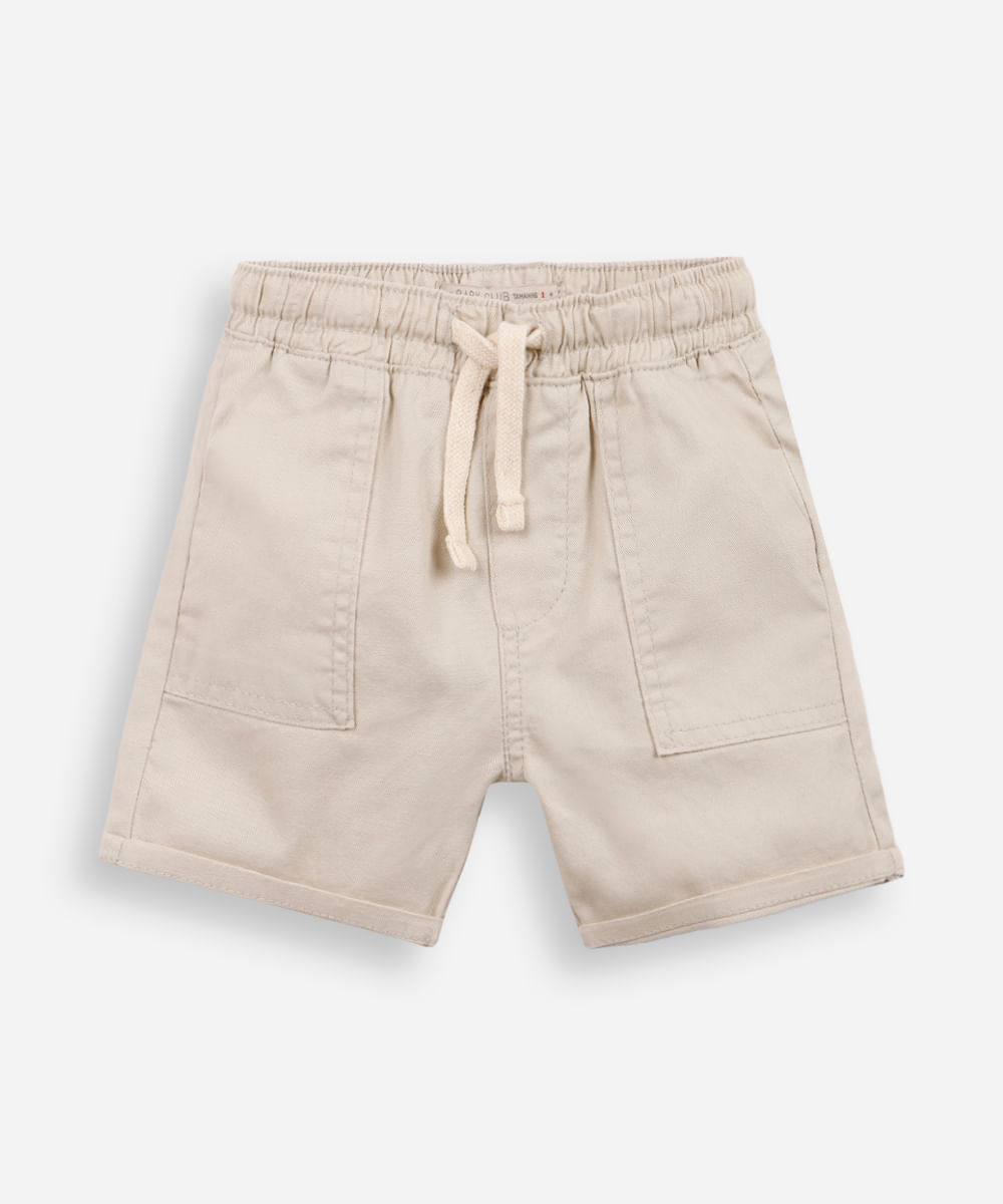 bermuda infantil sarja com bolsos bege