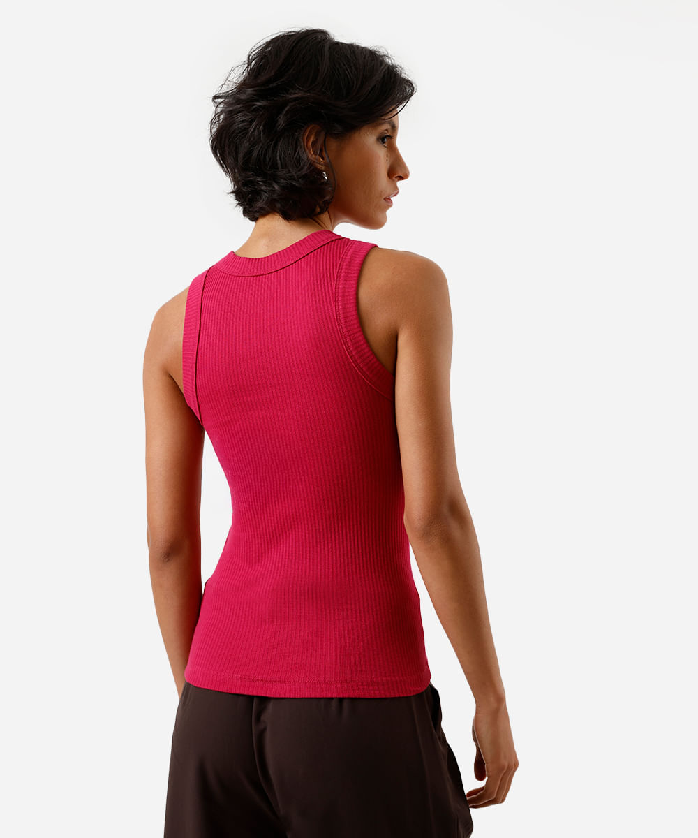 regata básica feminina de algodão canelada rosa