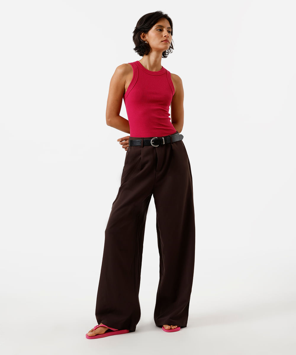 regata básica feminina de algodão canelada rosa