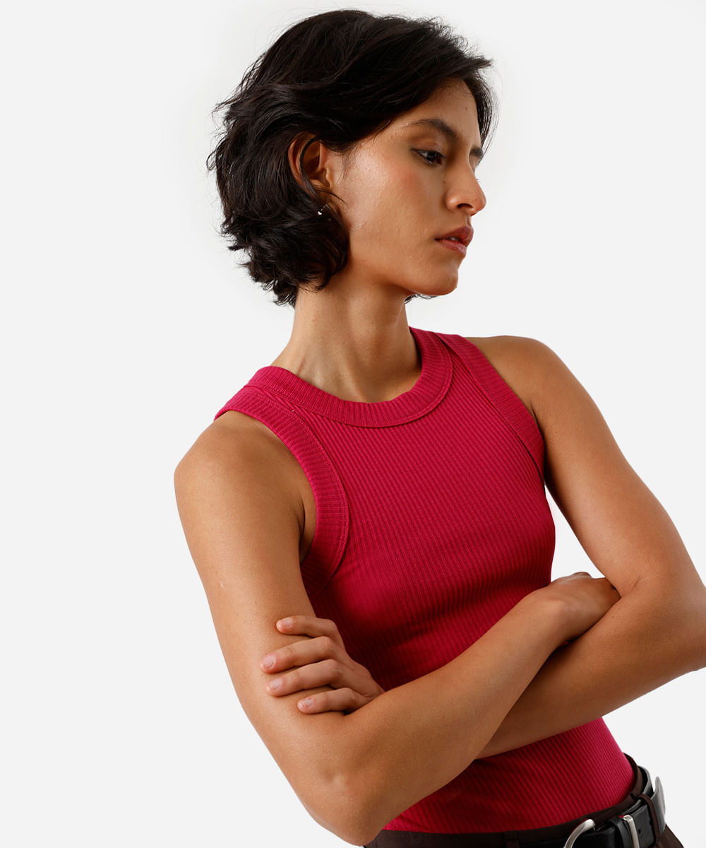 regata básica feminina de algodão canelada rosa