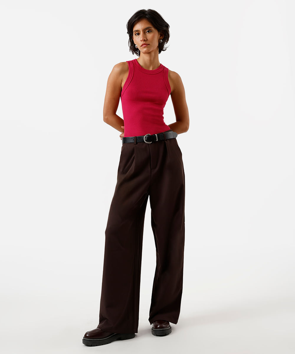 regata básica feminina de algodão canelada rosa