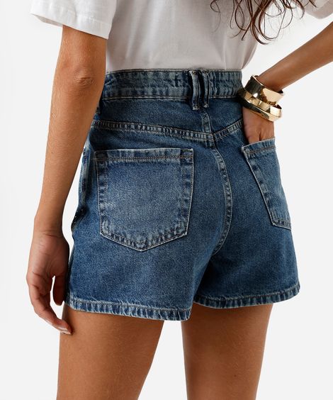 short mom feminino jeans com brilhos azul