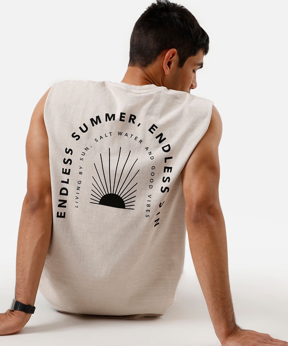 regata machão masculina de algodão estampada estonada bege