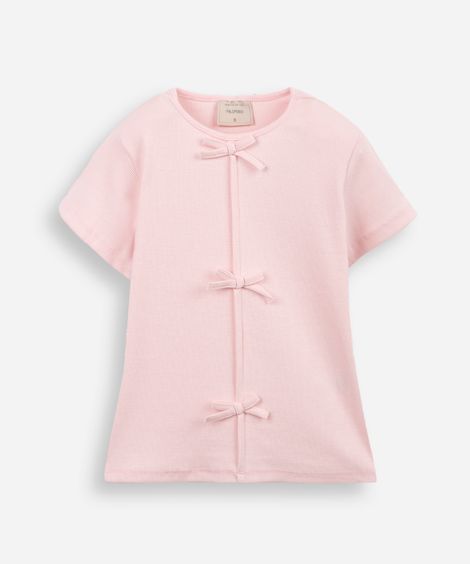 blusa infantil de algodão com laços canelada - rosa claro
