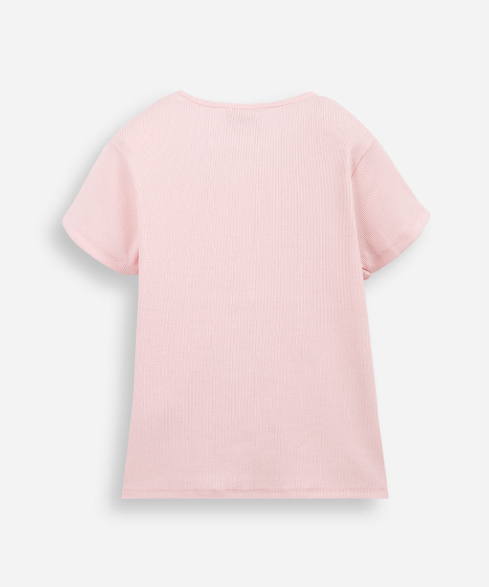 blusa infantil de algodão com laços canelada - rosa claro