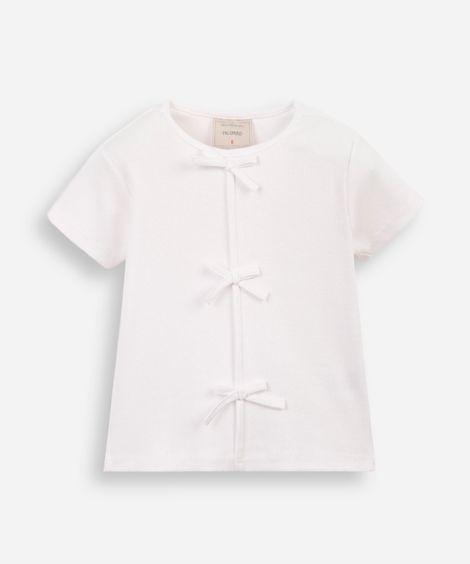 blusa infantil de algodão com laços canelada - off white