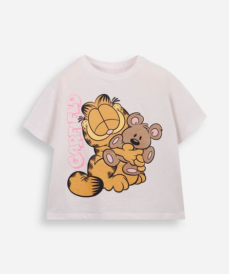 camiseta infantil de algodão garfield off white
