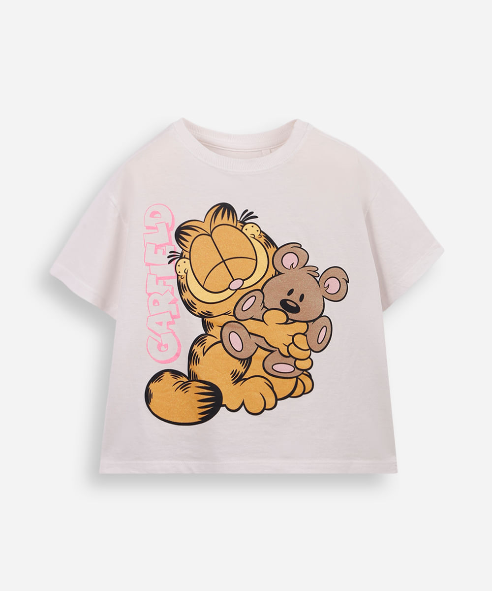 camiseta infantil de algodão garfield off white