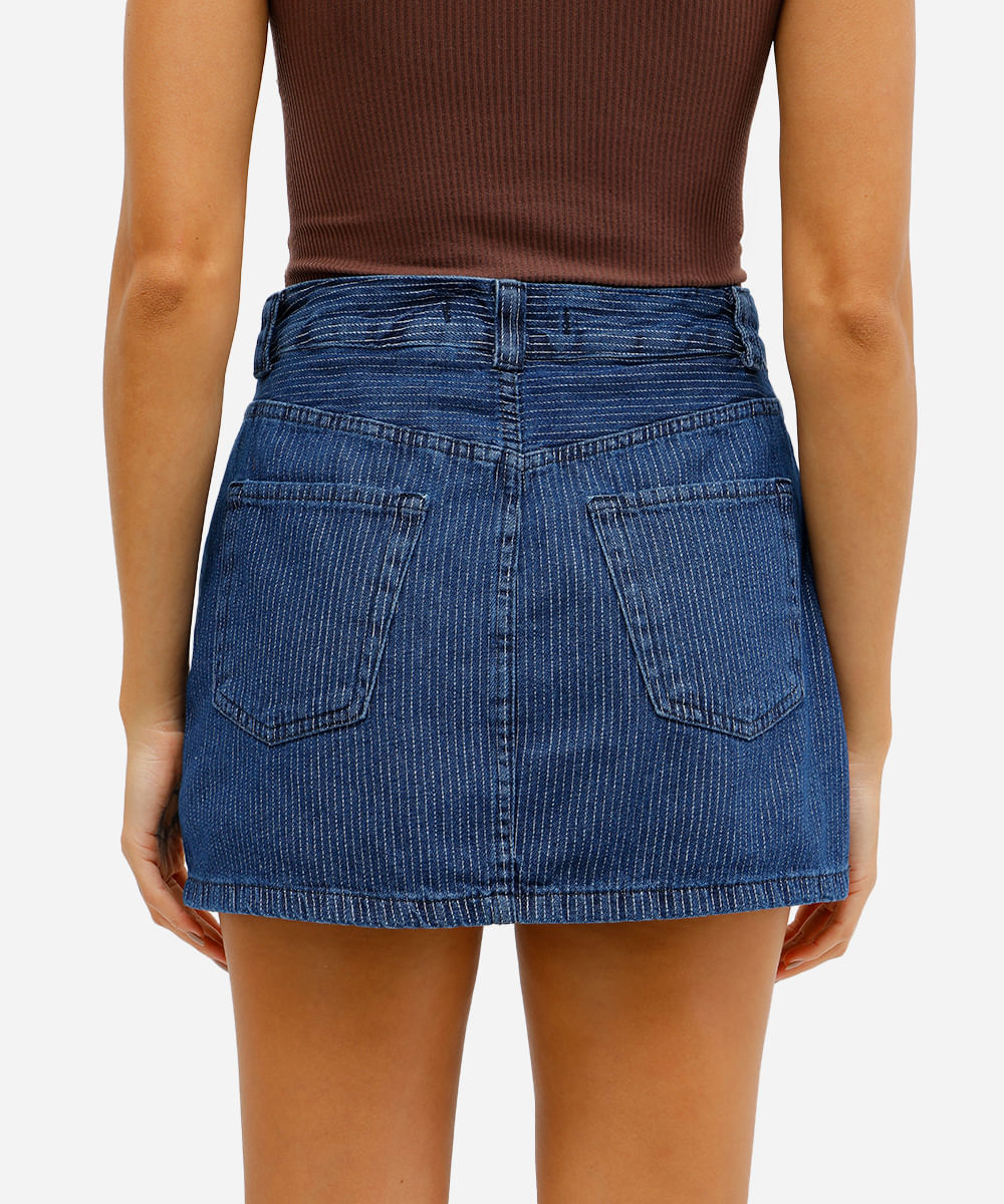 short saia feminino jeans listrado azul