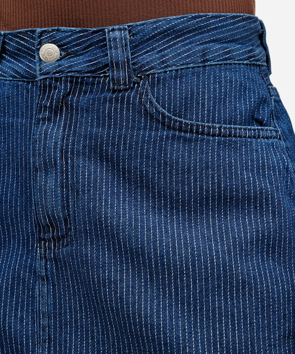 short saia feminino jeans listrado azul
