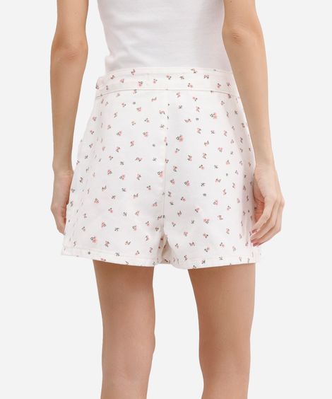 short saia feminino sarja floral cintura super alta off white