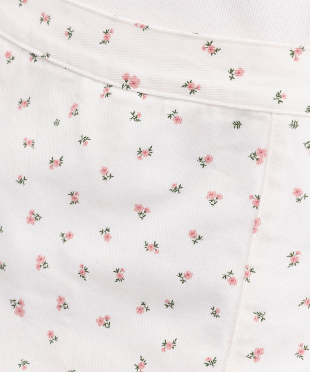 short saia feminino sarja floral cintura super alta off white