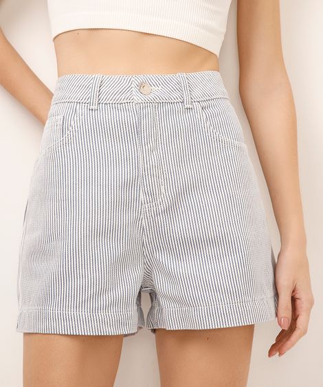 short mom de sarja listrado azul