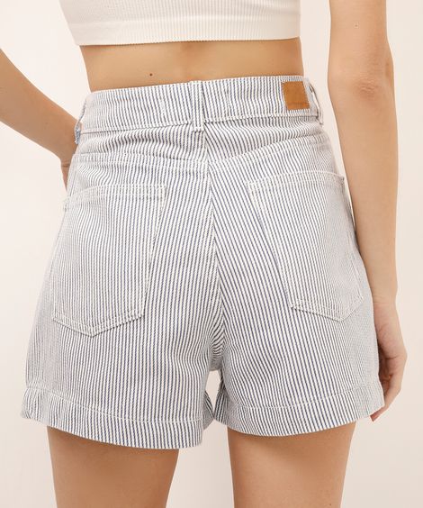 short mom de sarja listrado azul