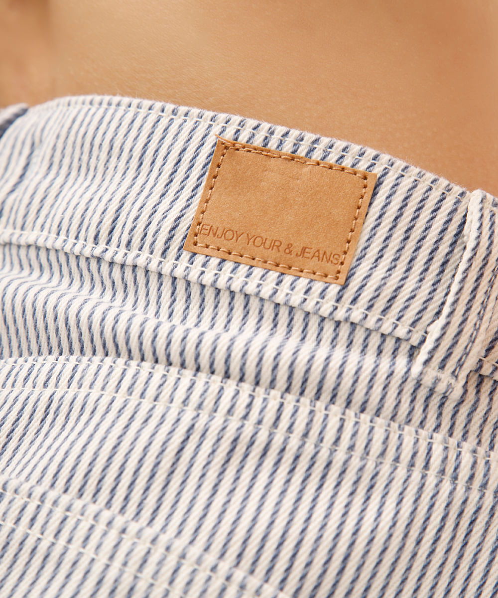 short mom de sarja listrado azul