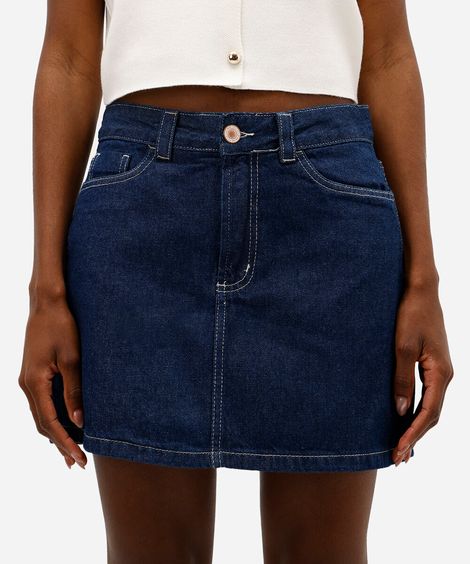 short saia feminino jeans cintura alta azul