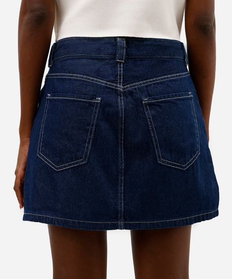 short saia feminino jeans cintura alta azul