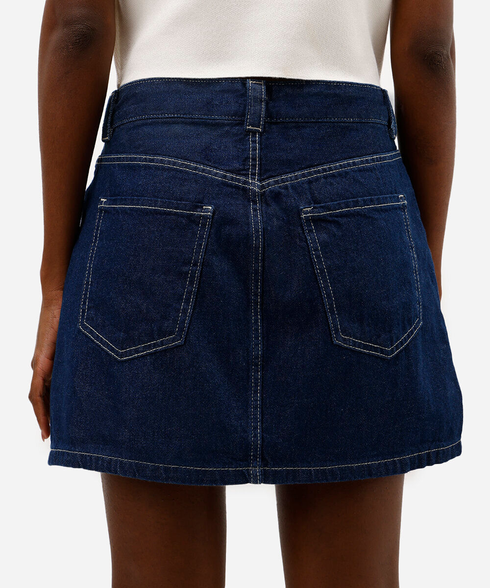 short saia feminino jeans cintura alta azul