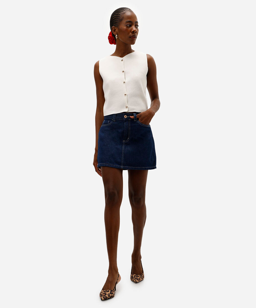 short saia feminino jeans cintura alta azul
