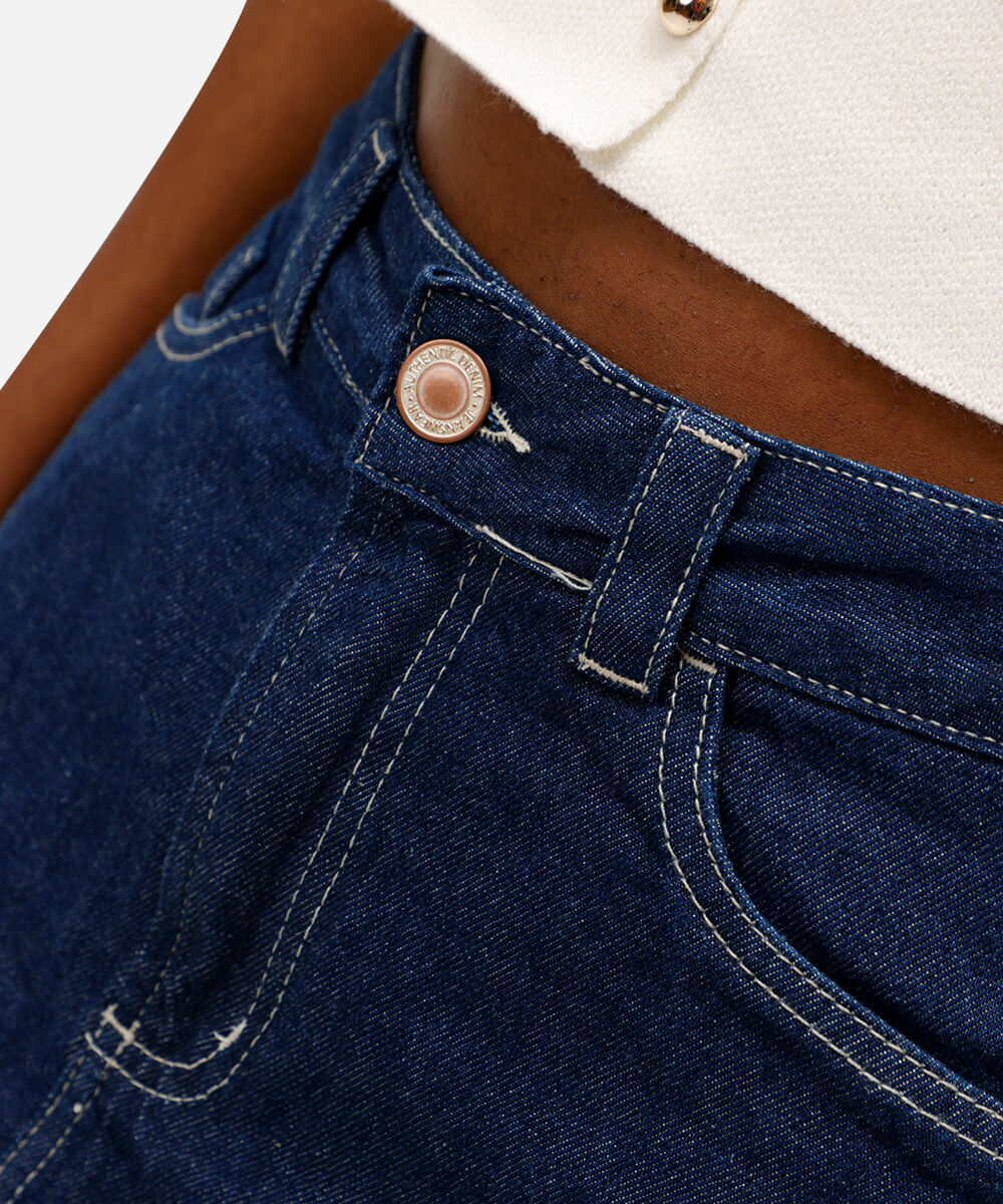 short saia feminino jeans cintura alta azul