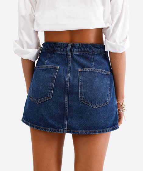 short saia feminino jeans cintura alta azul